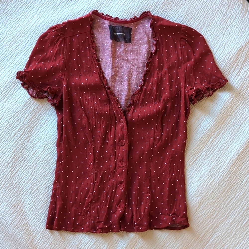 Reformation polka dot blouse